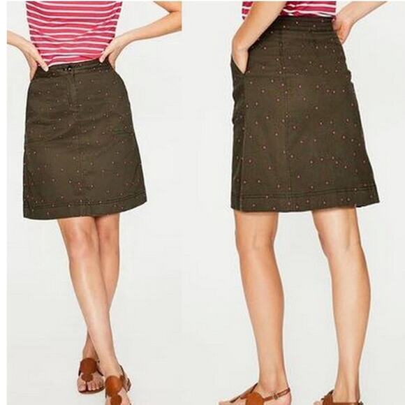 Boden Mini A-Line Skirt Embroidered Polka Dot Print Pockets Green Pink Size 10 R - Picture 1 of 15